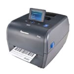 Desktop Etikettendrucker Honeywell Intermec PC43t in grau und blau mit weissem, bedrucktem Etikett