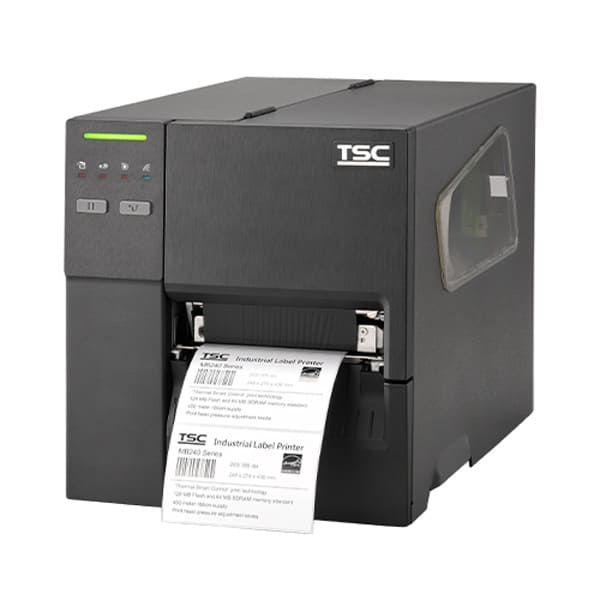TSC MB240 Serie in schwarz, ohne Display und mit weissem, bedrucktem Etikett