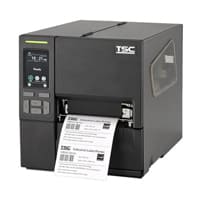 Etikettendrucker Schweiz TSC MB240 Serie RFID in schwarz mit weissem, bedrucktem Etikett und Display