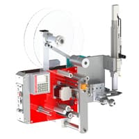 Etikettiermaschinen Präzisionsetikettierer WILUX System DLS3102 PA/PS in rot, silber, schwarz mit Präzisionsspende- und appliziermodul