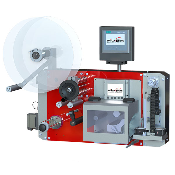 Labelling device for printing and applying WILUX System PAS32xx in red, grey, silver
