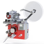 Labelling devices for embossing and dispensing WILUX System PLS32xx in red, silver and black