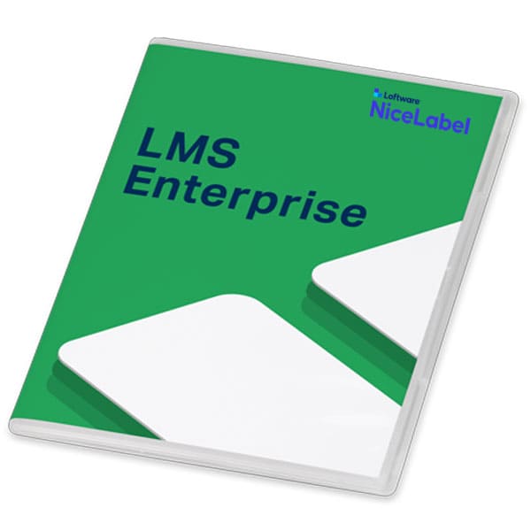 Loftware NiceLabel LMS Enterprise labelling software in green, white packaging with blue writing