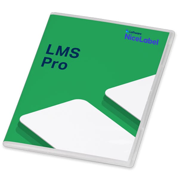 Loftware NiceLabel LMS Pro labelling software in green, white packaging with blue writing
