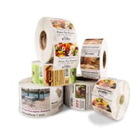 Printed labels on roll in various shapes, sizes and materials