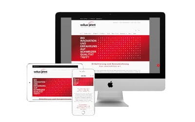 WILUX PRINT News new website online iMac, tablet and Iphone with the home screen from wilux.ch