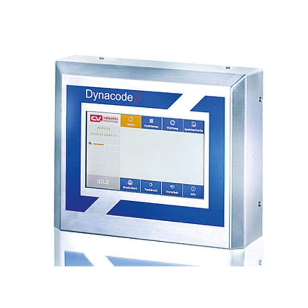 Carl Valentin Dynacode II control unit in grey, silver and blue, touchscreen