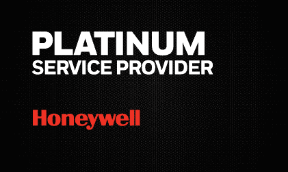 Honeywell PM45 Platinum Service Provider Honeywell in white and red lettering on a black background