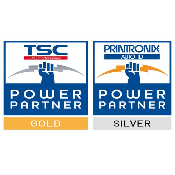 TSC MB240 series Power Partner gold and Printronix Power Partner silver in blue, white, yellow, grey and red