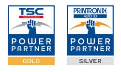 TSC MB240 series Power Partner gold and Printronix Power Partner silver in blue, white, yellow, gray and red