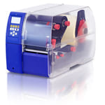 Industrial label printer Carl Valentin Compa 3 in blue with transparent compact cover