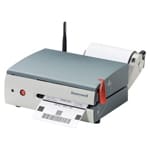 Industrial label printer Honeywell Datamax MP Compact4 Mark III in gray, black and red with white printed label