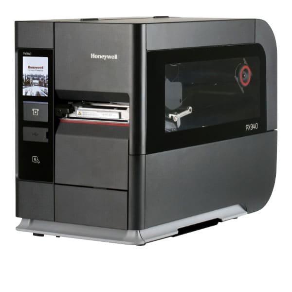 Honeywell PX940 printer in black, silver and red, front view