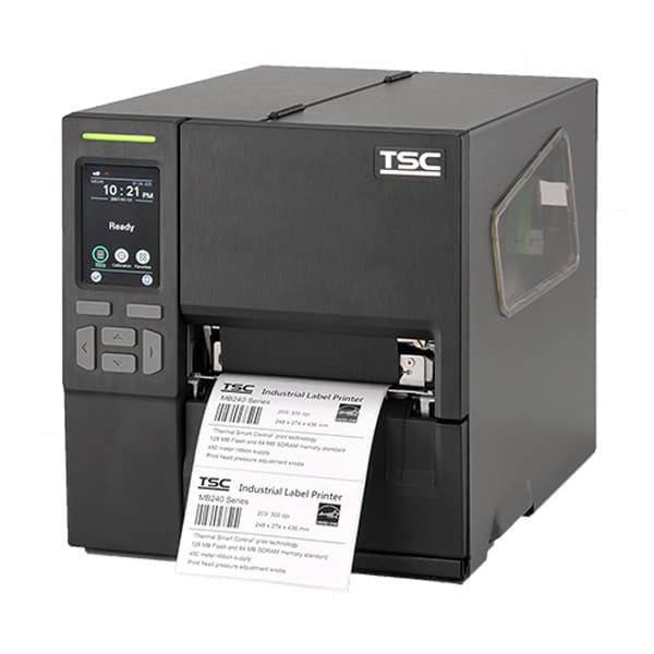 TSC MB240 series in black, with display and with white printed label