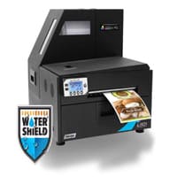 Label printers Afinia L-801 in black with color printed label and blue display