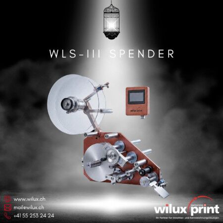 Automatische Etikettenspender von WILUX: der WLS-III Etikettierkopf spendet Etiketten im Durchlauf und Stillstand